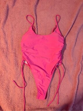 Bright Pink One-Piece Swimsuit with Side Tie